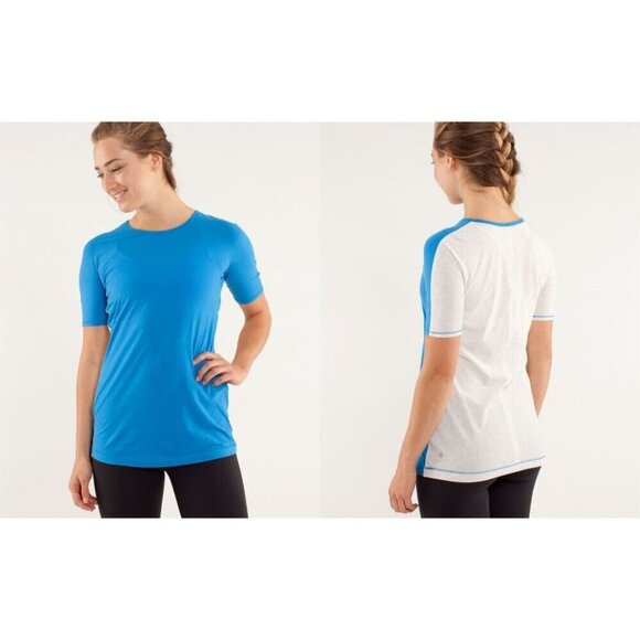 Lululemon Devotion Short Sleeve Tee 4 Beaming Blue Heathered Polar Cream NWT - Picture 3 of 15